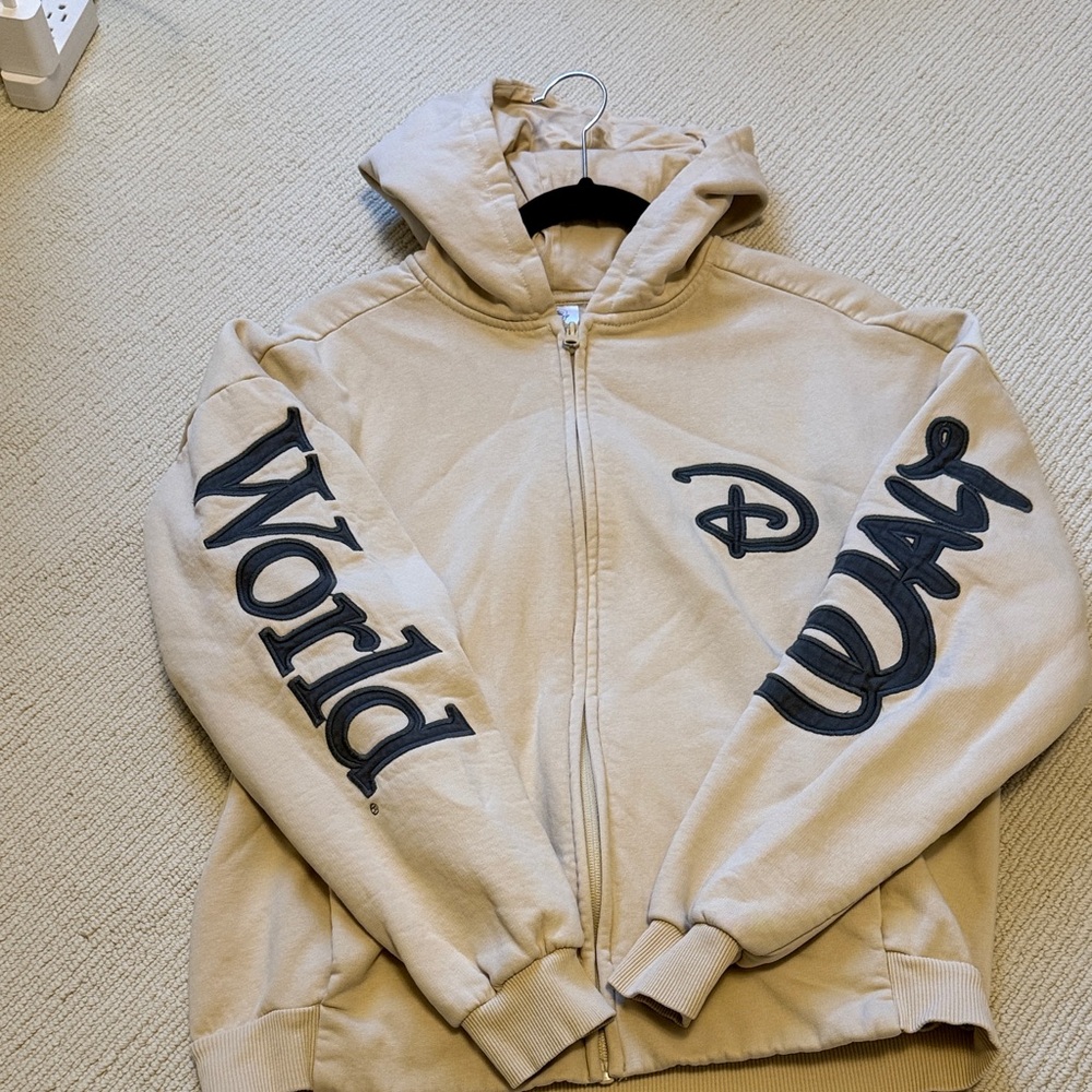 Disney Beige Hoodie Jacket with Black Lettering
